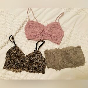Lot of 3 Bralette Bras Lace Leopard Print Victorias Secret Charlotte Russe Large